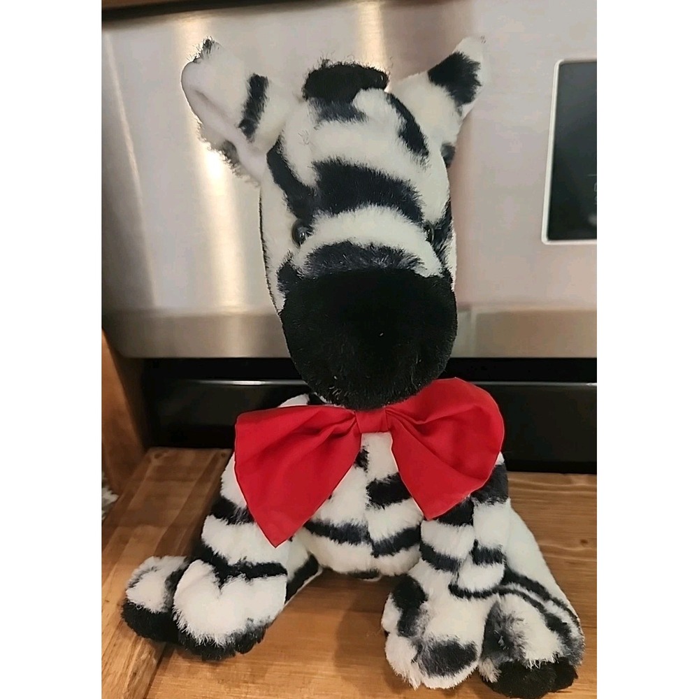 ZEBRA PLUSH TOY RED SCARF ZIPPY RUSS‎ ZEBRA STUFFED ANIMAL 9.5 INCHES